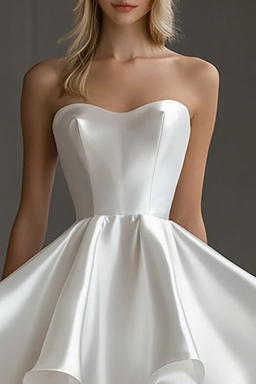 White Satin Sweetheart A Line Short Graduation Dress